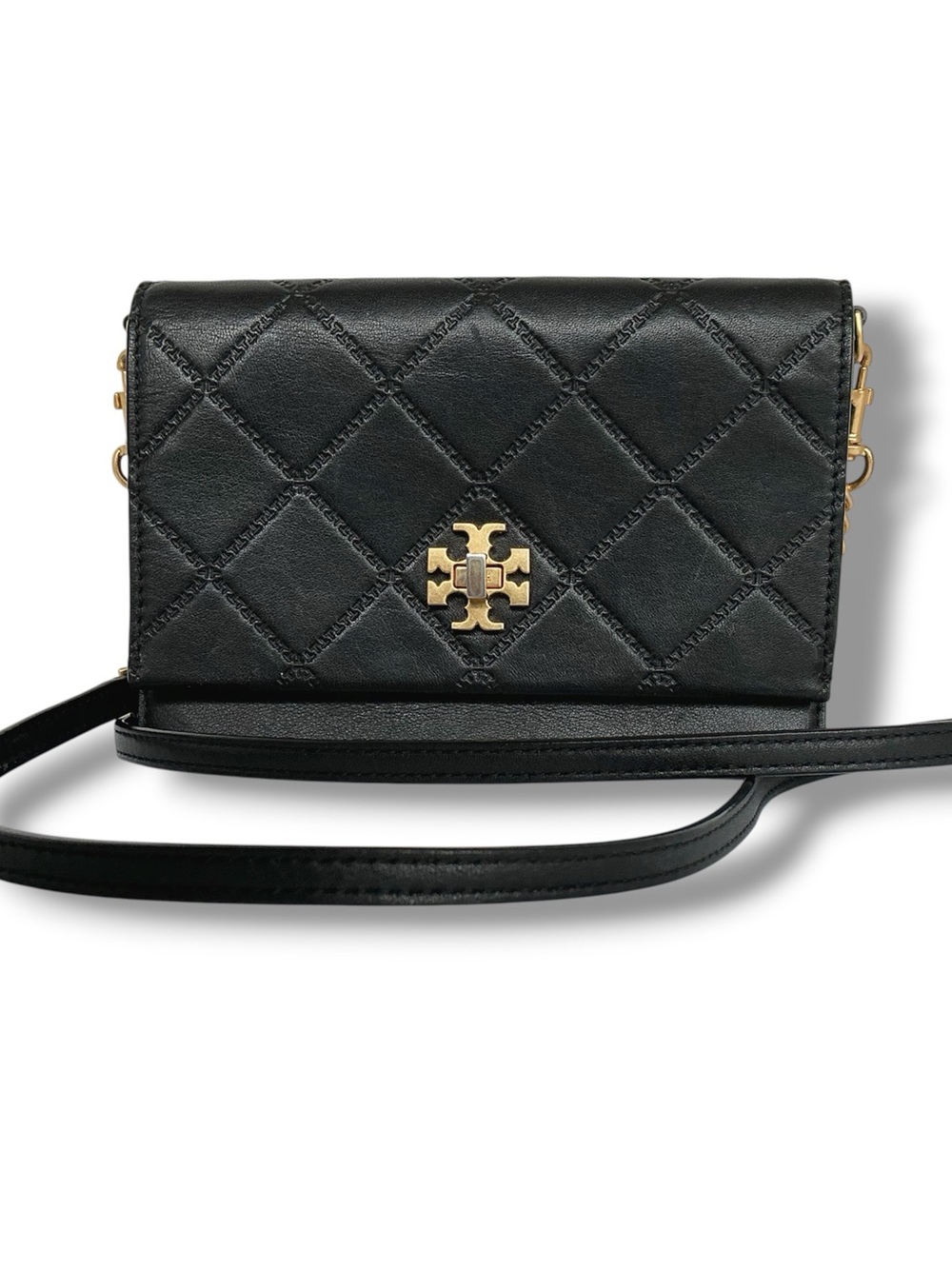 Tory Burch Georgia Quilted Leather Turn Lock Mini Bag in Black